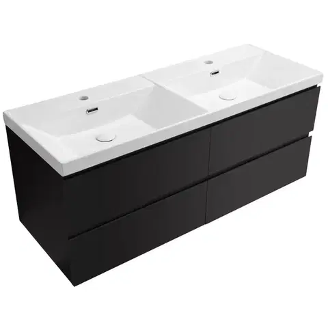 Kúpeľňový nábytok CERANO - Kúpeľňová skrinka Carole - keramické dvojumývadlo Viano - čierna matná - 121,5x62,5x46,5 CER-140366