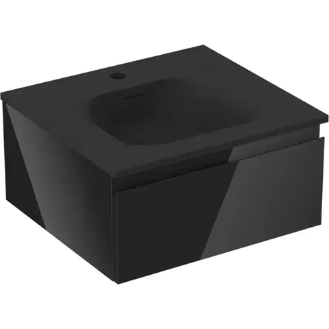 Kúpeľňový nábytok MEXEN/S - Orio kúpeľňová skrinka 50 cm s umývadlom Vela, 1 šuplík, čierna lesk/čierna mat 91A10-05023-1-BF70-W23M71
