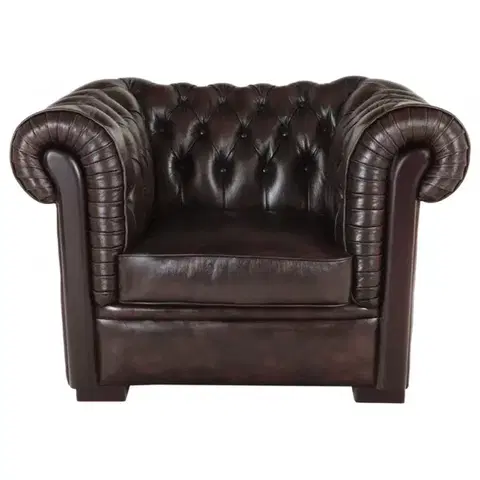 Sedacie súpravy Pohovka jednomiestna Chesterfield Tiffy z pravej hovädzej kože Brown