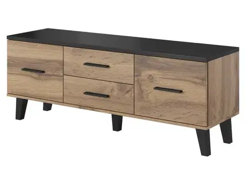 TV stolíky CAMA MEBLE Lotta 140 2D2S tv stolík dub wotan / čierna