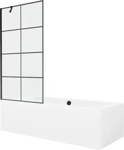 Sprchové dvere MEXEN/S - Cube obdĺžniková vaňa 180 x 80 cm s panelom + vaňová zástena 90, čierna vzor 550518080X9509007077
