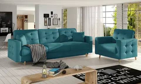 Sedacie súpravy NABBI Aveza 3+1 rozkladacia sedacia súprava tyrkysová (Velvet Mat 75)