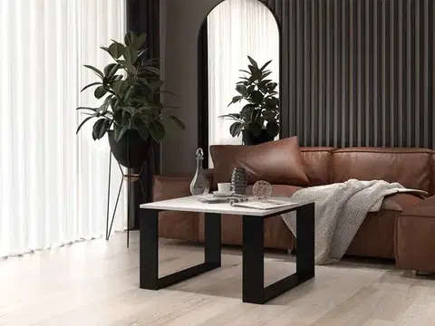 Konferenčné stolíky LIVIO LOFT moderný mini kávový stolík, biely/čierny