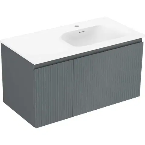 Kúpeľňový nábytok MEXEN/S - Rivel kúpeľňová skrinka 90 cm s umývadlom Vela pravá, 1S, 1D, reliéf, grafit mat/biela mat 91A23-09047-3-BBFF66-W23P01