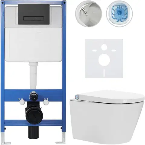 Záchody CERANO - Kompletní WC set Profi/Cronus Standard - bílá lesklá - WC tlačítko Slim/Černá matná - předstěnová instalace - 59,3x38,4  CER-132902