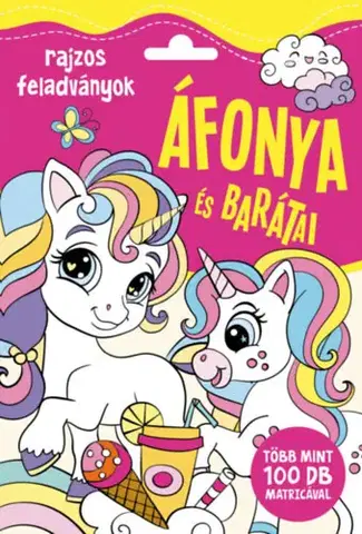 Nalepovačky, vystrihovačky, skladačky Áfonya és barátai - Rajzos feladványok, több mint 100 matricával