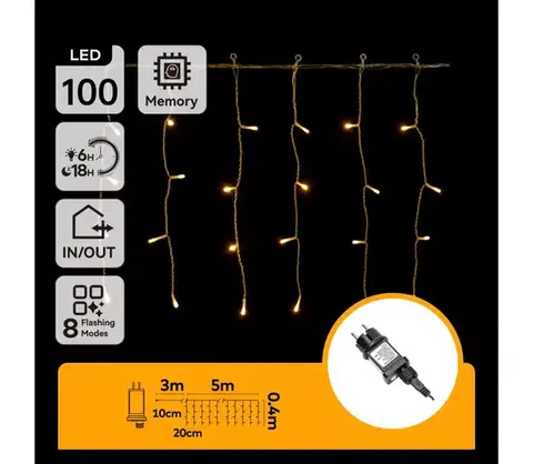 LED osvetlenie  B.V.  - LED vonkajšia reťaz 100xLED/8 režimov 5x0,4m IP44 teplá biela B103031QC