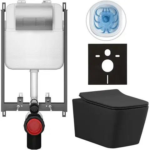 Záchody CERANO - Kompletný WC set Basic/Forte - čierna matná - WC tlačidlo Modulo/Strieborná - na zamurovanie - 51x36 CER-8050BD86416
