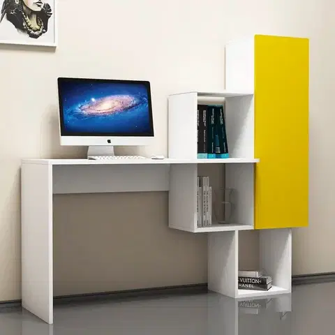 Písacie stoly Písací stôl Açelya - White, Yellow