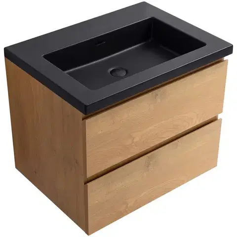 Kúpeľňový nábytok CERANO - Kúpeľňová skrinka Carole - dub medový + umývadlo z lit. mramoru Ovo - čierna matná - 70,5x53x46,5 CER-8050BD85871