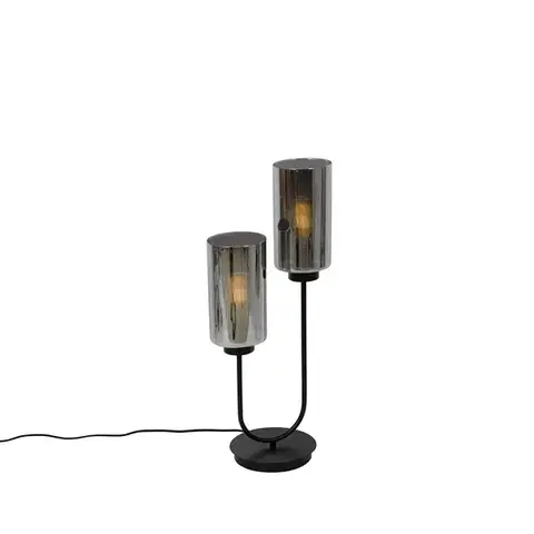 Stolné lampy Inteligentná stolná lampa čierna s dymovým sklom 2-svetlá vrátane 2 Wifi ST64 - Laura