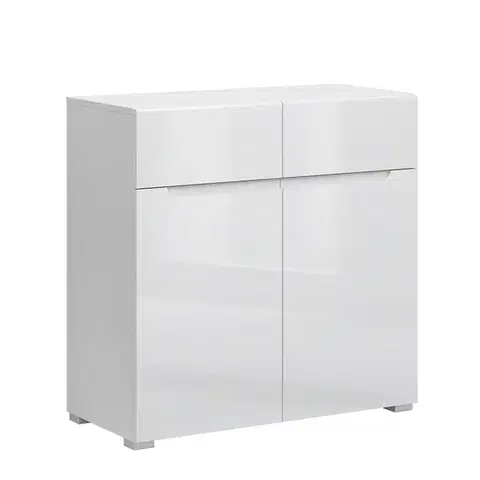 Komody KONDELA Jolk 2D2S dvojdverová komoda so zásuvkami biela / biely lesk