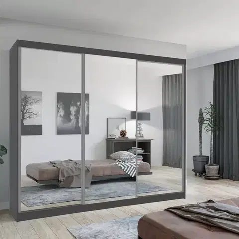 Spálňové šatníkové skrine Skriňa Lux 250 Šedá  + 3 x Zrkadlo