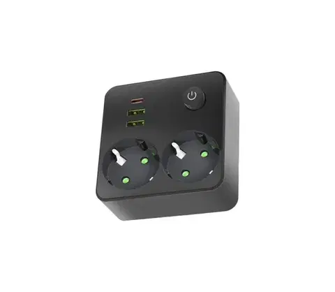 Predlžovacie káble  Rozbočovacia zásuvka s vypínačom LINEA 2x230V + 3xUSB A/C SCHUKO čierna 004318