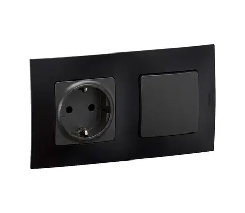 Predlžovacie káble Legrand - domová zásuvka SCHUKO 250V/16A a schodiskový vypínač NILOE, čierne LR0013+LR0114+LR0008