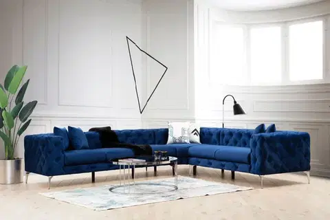 Sedacie súpravy Rohová sedacia súprava / Rohová pohovka Como Right - Navy Blue