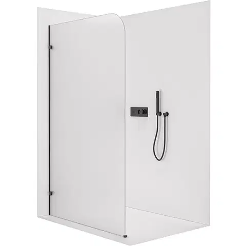 Sprchové dvere CERANO - Sprchová zástena Walk-in Orbis - Ľavá - 8 mm - čierna matná, mliečne sklo - 100x200 CER-682120