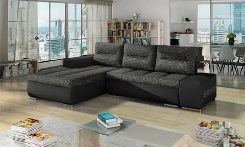 Sedacie súpravy NABBI Otelo L rohová sedačka s rozkladom a úložným priestorom čierna (Berlin 02) / čierna (Soft 11)