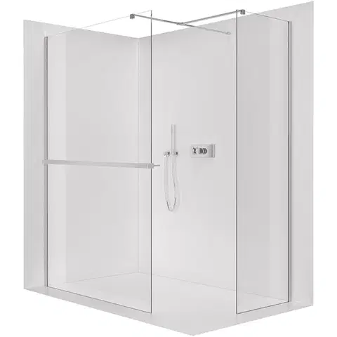 Držadlá k vani CERANO - Sprchová zástěna Walk-in Onyx T L/P - 10 mm - hranatá vzpěra + polička/držák na ručníky - chrom, transparentní sklo - 160x150x200  CER-8050BD9847