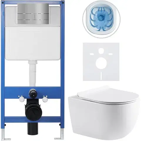 Záchody CERANO - Kompletný WC set Profi/Felci - biela lesklá - WC tlačidlo Line/Nerez - predstenová inštalácia - 52,5x36 CER-8050BD84328