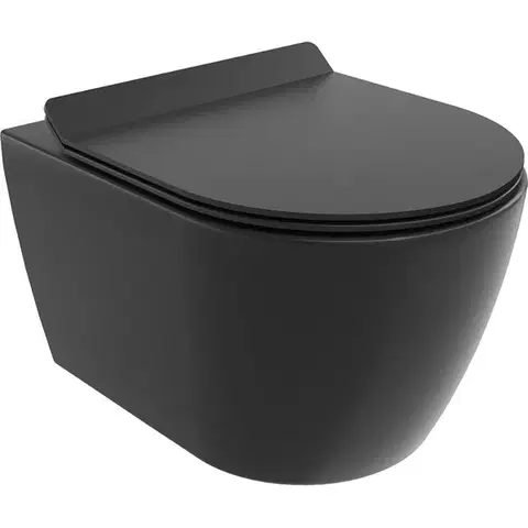 Záchody MEXEN/S - Carmen Závesná WC misa Rimless Tornado vrátane sedátka s slow slim, duroplast, čierna mat 30880185T