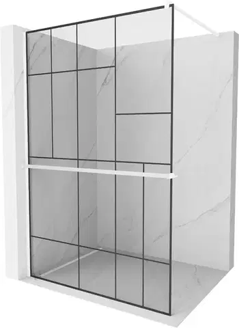 Sprchové dvere MEXEN/S - Kioto+ Sprchová zástena WALK-IN s poličkou a držiakom uterákov 120 x 200, čierny vzor, biela 800-120-121-20-78