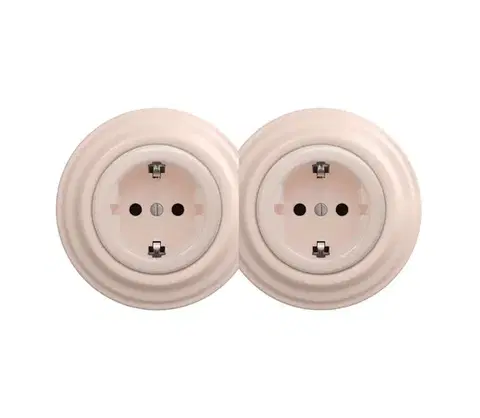 Predlžovacie káble lap - Dvojitá retro domová zásuvka so rámčekom SCHUKO 230V/16A staroružová 2xKA0120+2xKA0143