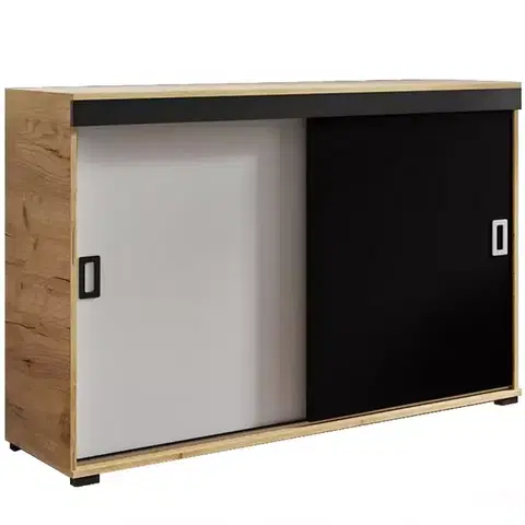 Komody do spálne Komoda Retro 120 Craft/Biely/Čierna + Rukoväte Biely I Čierna