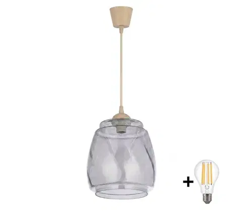 Svietidlá BRILAGI - LED luster na lanku R GLASS 1xE27/60W/230V priemer 26 cm béžová/dymová sivá NSTK7417+TK8619A
