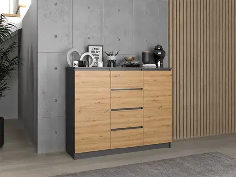 Komody a skrinky Moderná komoda 2D4S, antracit/ dub artisan