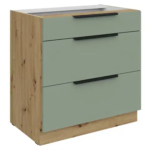 Kuchynské dolné skrinky KONDELA Arsany 80 D 3S BB dolná kuchynská skrinka aquamarine / dub artisan
