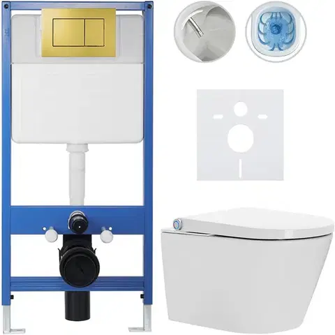 Záchody CERANO - Kompletní WC set Profi/Cronus Standard - bílá lesklá - WC tlačítko Classic/Zlatá - předstěnová instalace - 59,3x38,4  CER-097323