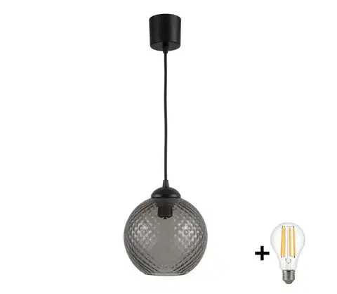 Svietidlá BRILAGI - LED luster na lankovom vedení R GLASS 1xE27/60W/230V priemer 18 cm čierna/dymovo sivá NSTK7466+TK6439A