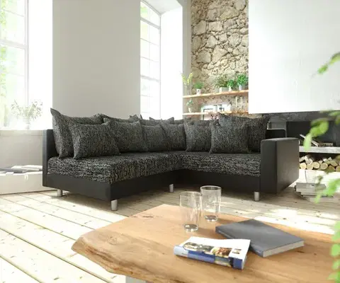 Rohové sedacie súpravy DELIFE Rohová pohovka Clovis čierna modulárna opierka ležadlo pravá