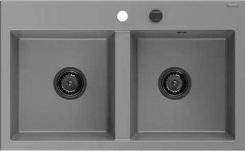 Kuchynské drezy MEXEN/S MEXEN/S - Hektor granitový drez 2-bowl 800 x 480 mm, sivá, čierny sifón 6521802000-71-B