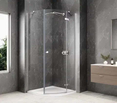 Sprchové dvere POLYSAN - GLOBE CHROME štvrťkruhová sprchová zástena 800x800, číre sklo, pravé GB2680RC