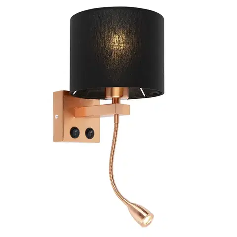 Lampy Art Deco nástenná lampa medená s čiernym tienidlom - Brescia