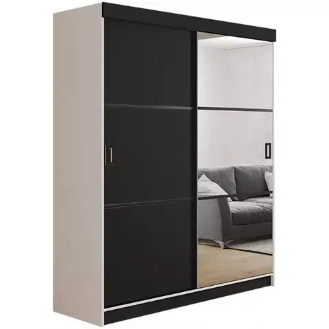 Spálňové šatníkové skrine Skriňa Retro 138 3L Biely / Dvierka čierna