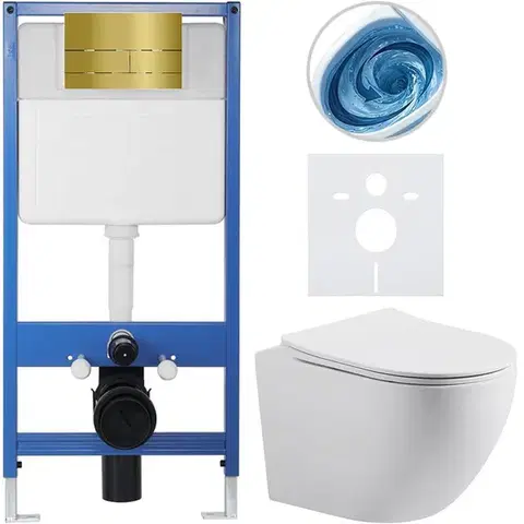 Záchody CERANO - Kompletný WC set Profi/Cesso - biela matná - WC tlačidlo Line. zlatá - predstenová inštalácia - 49x36 CER-8050BD84373