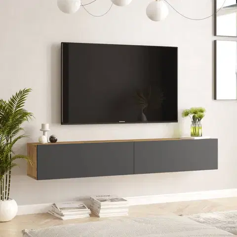 TV stolíky závesný TV stolík FREY 8, farba borovica + antracit