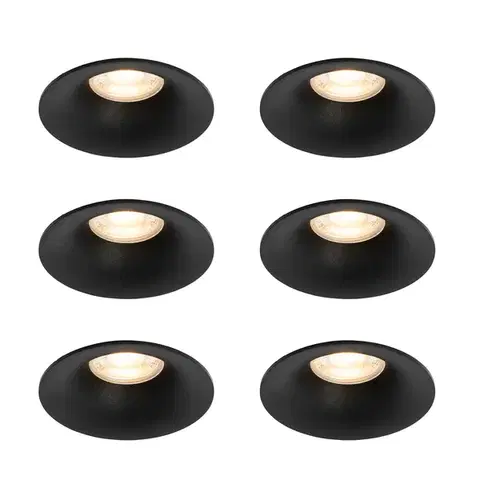 Zapustené svietidlá Sada 6 čiernych zabudovaných bodových svetiel GU10 50 mm - Gijs