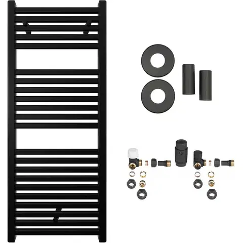 Doplnky do kúpeľne CERANO - Kúpeľňový radiátorový set Donovan - ústredné vykurovanie - 369W - čierna matná - 1200x500 mm CER-029070