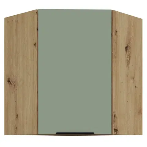Kuchynské horné skrinky KONDELA Arsany 60x60 GN-72 1F horná rohová kuchynská skrinka aquamarine / dub artisan