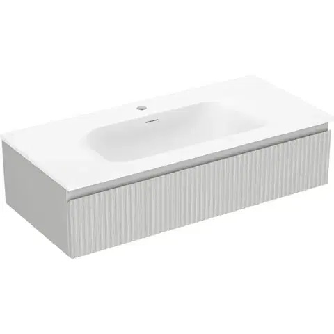 Kúpeľňový nábytok MEXEN/S - Rivel kúpeľňová skrinka 100 cm s umývadlom Vela, 1 šuplík, reliéf, sivá mat/biela mat 91A20-10023-1-BF62-W23M01