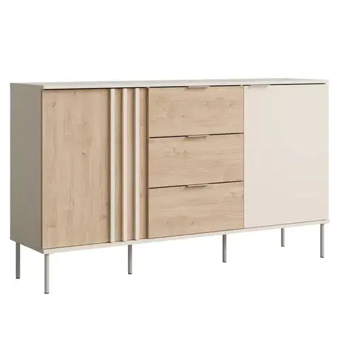 Komody KONDELA Rimina 2D3S dvojdverová komoda so zásuvkami kašmír / dub artisan