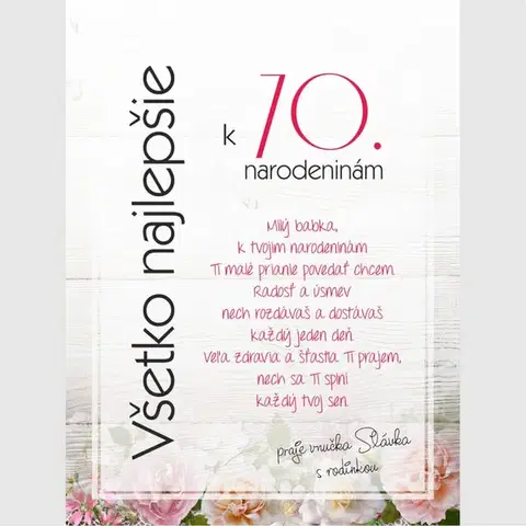 Tabuľky s venovaním (darčeky) Darček k 70 - Osobné prianie na tabuľke k 70 narodeninám