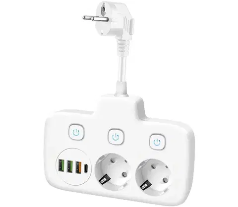 Predlžovacie káble  Rozbočovacia zásuvka s vypínačom LINEA 2x230V + 4xUSB A/C SCHUKO biela KGLFZW2U4D2B