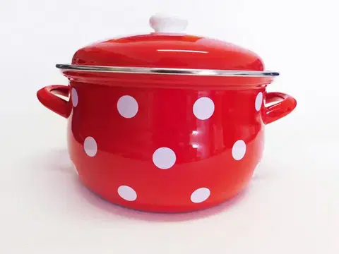 Hrnce BELIS - Randlík 4,5L s pokrievkou smalt 24cm, červený biele bodky