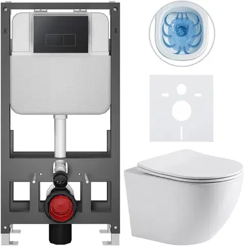 Záchody CERANO - Kompletný WC set Basic/Cesso - biela lesklá - WC tlačidlo Modulo/Čierna - voľne stojaca - predstenová inštalácia - 49x36 CER-8050BD85962