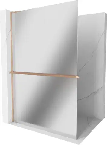 Sprchové dvere MEXEN/S - Kioto+ L Sprchová zástena WALK-IN s poličkou a držiakom uterákov 120 x 200, zrkadlová, meď kartáčovaná 800-120-123-65-50